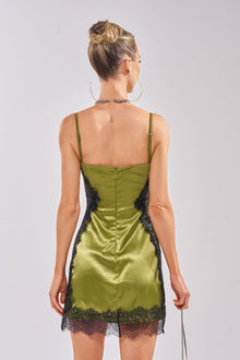 Sisoras SHOW US WHAT YOU GOT SATIN MINI DRESS IN GREEN