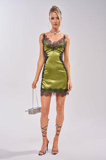 Sisoras SHOW US WHAT YOU GOT SATIN MINI DRESS IN GREEN