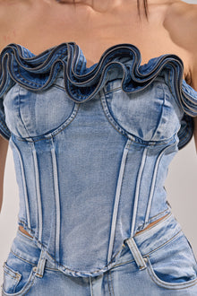 SOMETHING DIFFERENT DENIM CORSET WITH ZIPPER DETAIL