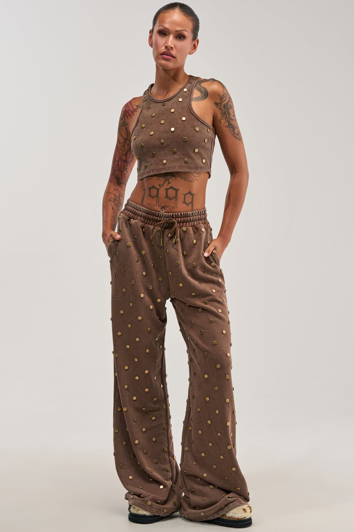 POPPING OFF WIDE LEG JOGGER IN BROWN