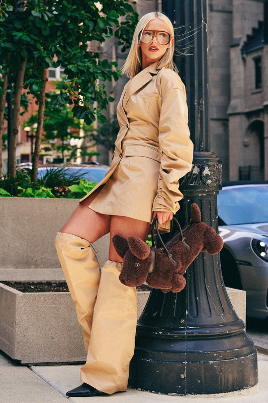 BUSINESS MEETING CHIC BLAZER DRESS AND LEG WARMER SET IN TRENCH