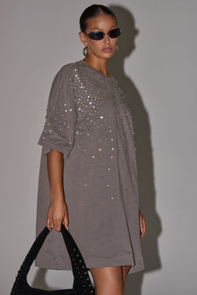 IN MY ELEMENT RHINESTONE TEE SHIRT MINI DRESS