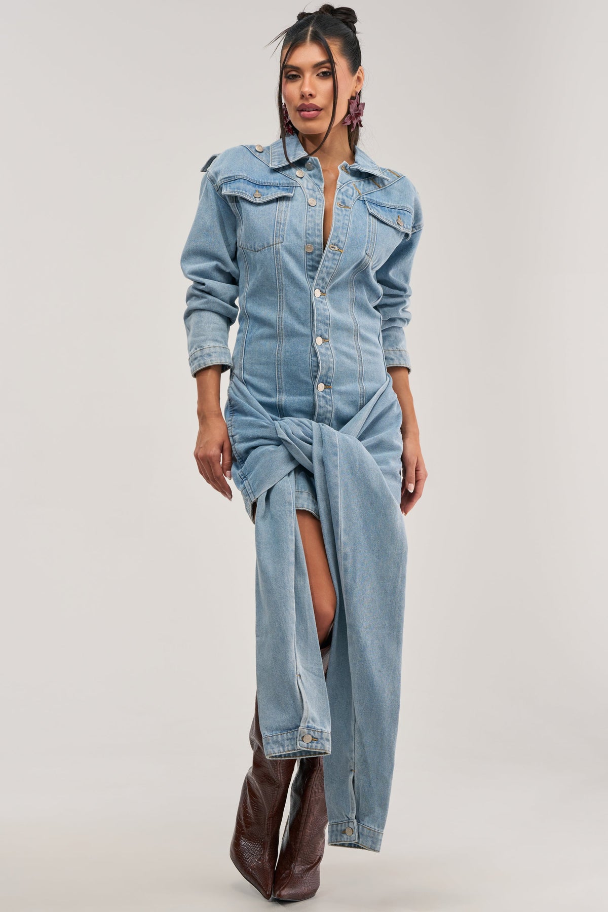 MAGNETIC ENERGY DENIM MINI DRESS