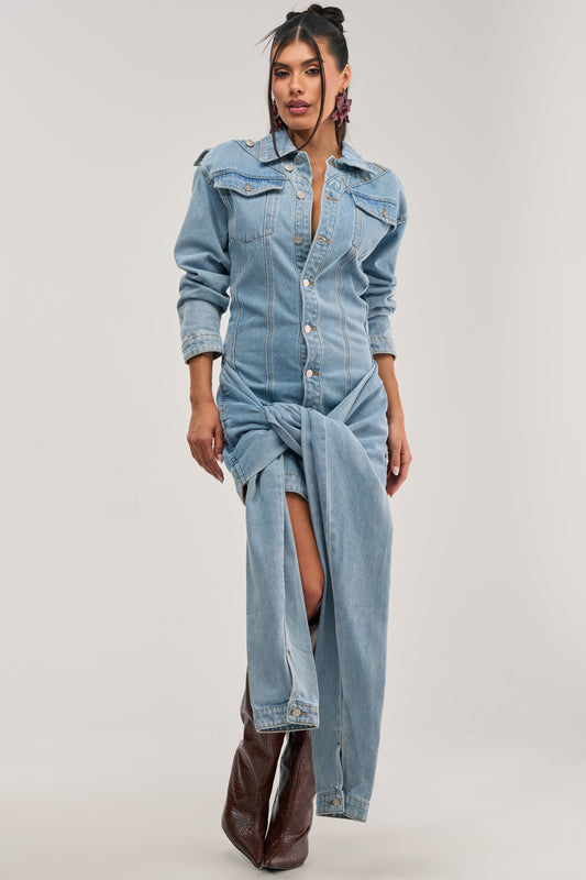 MAGNETIC ENERGY DENIM MINI DRESS