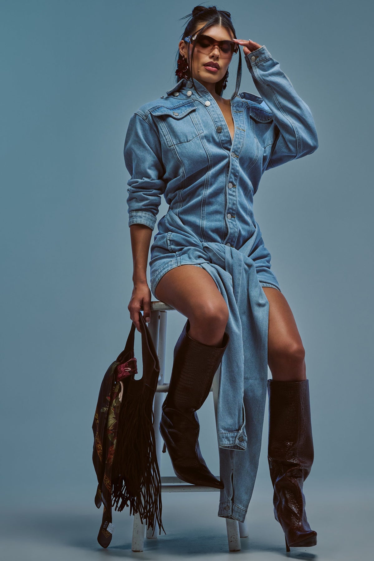 MAGNETIC ENERGY DENIM MINI DRESS