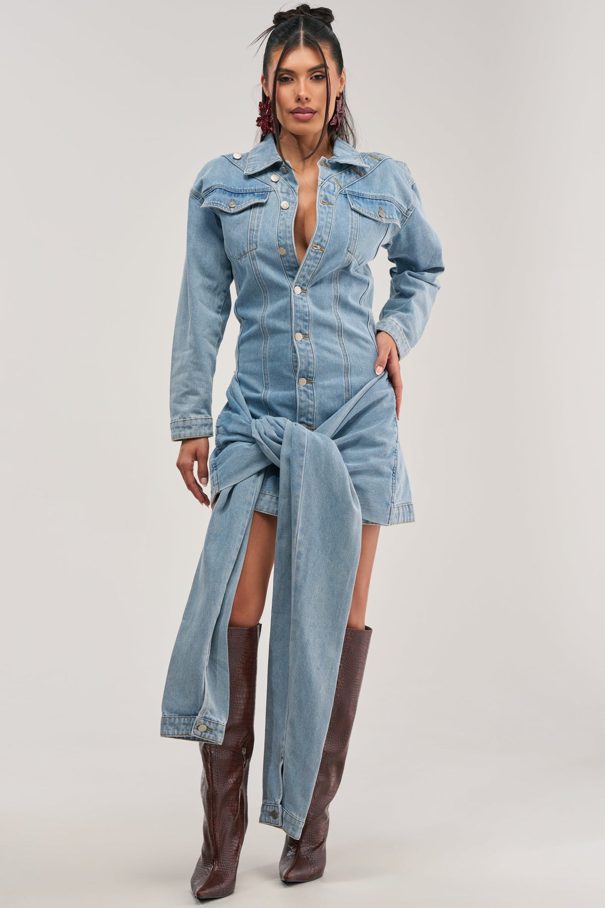 MAGNETIC ENERGY DENIM MINI DRESS