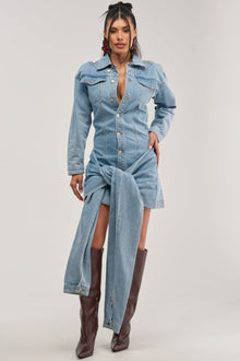 MAGNETIC ENERGY DENIM MINI DRESS