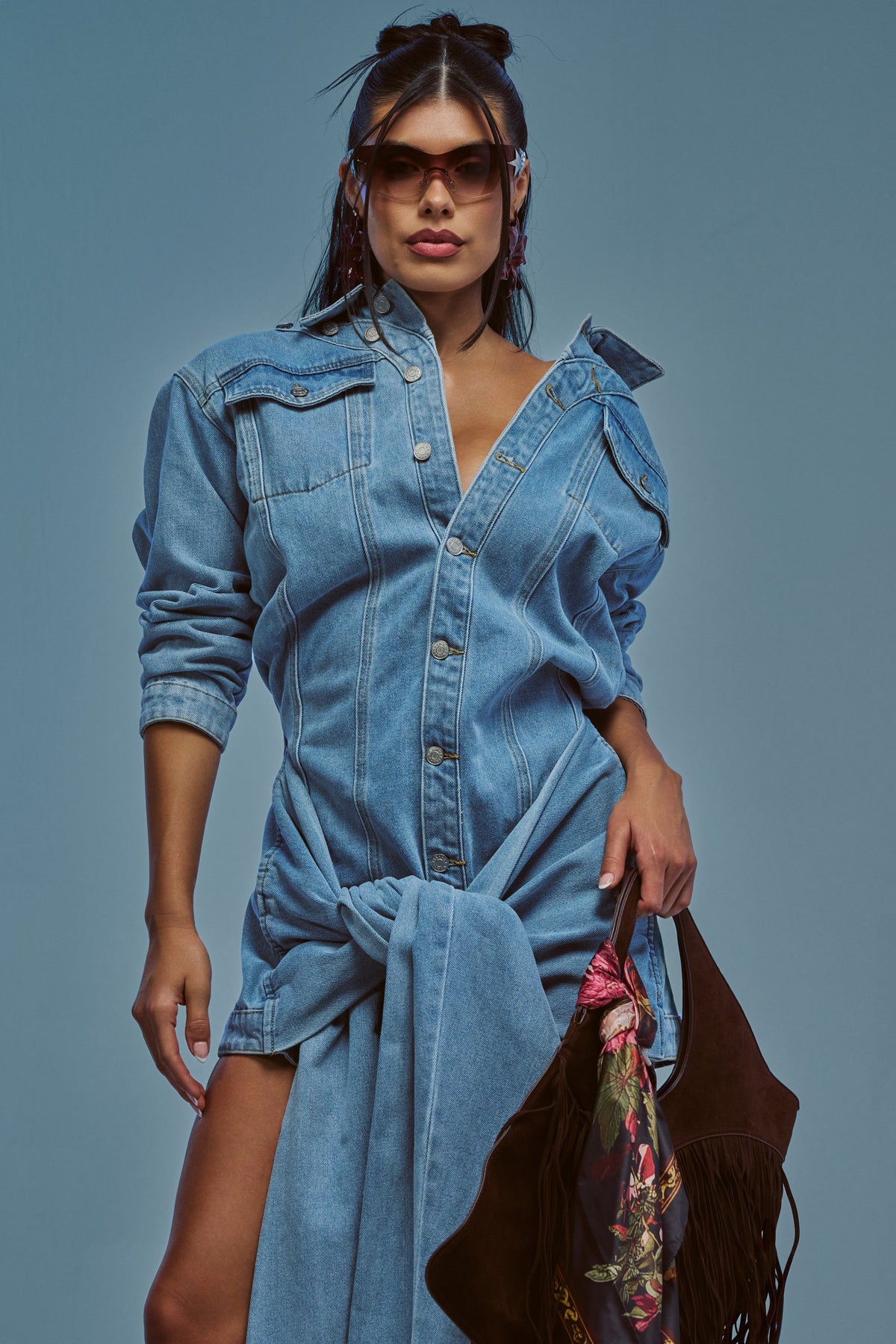 MAGNETIC ENERGY DENIM MINI DRESS