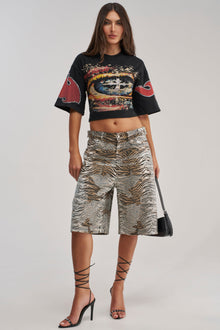 Sisoras FEELING WILD RHINESTONE ZEBRA BERMUDA SHORT