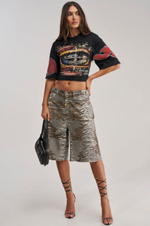 Sisoras FEELING WILD RHINESTONE ZEBRA BERMUDA SHORT