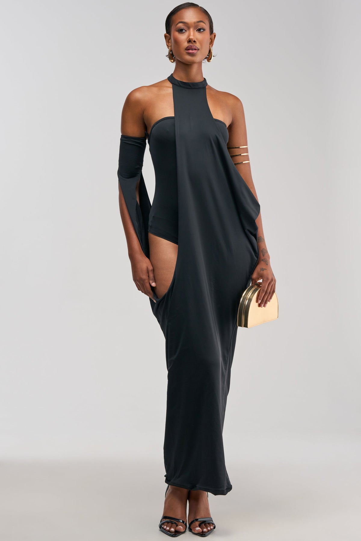 OPTICAL ILLUSION MAXI DRESS IN BLACK