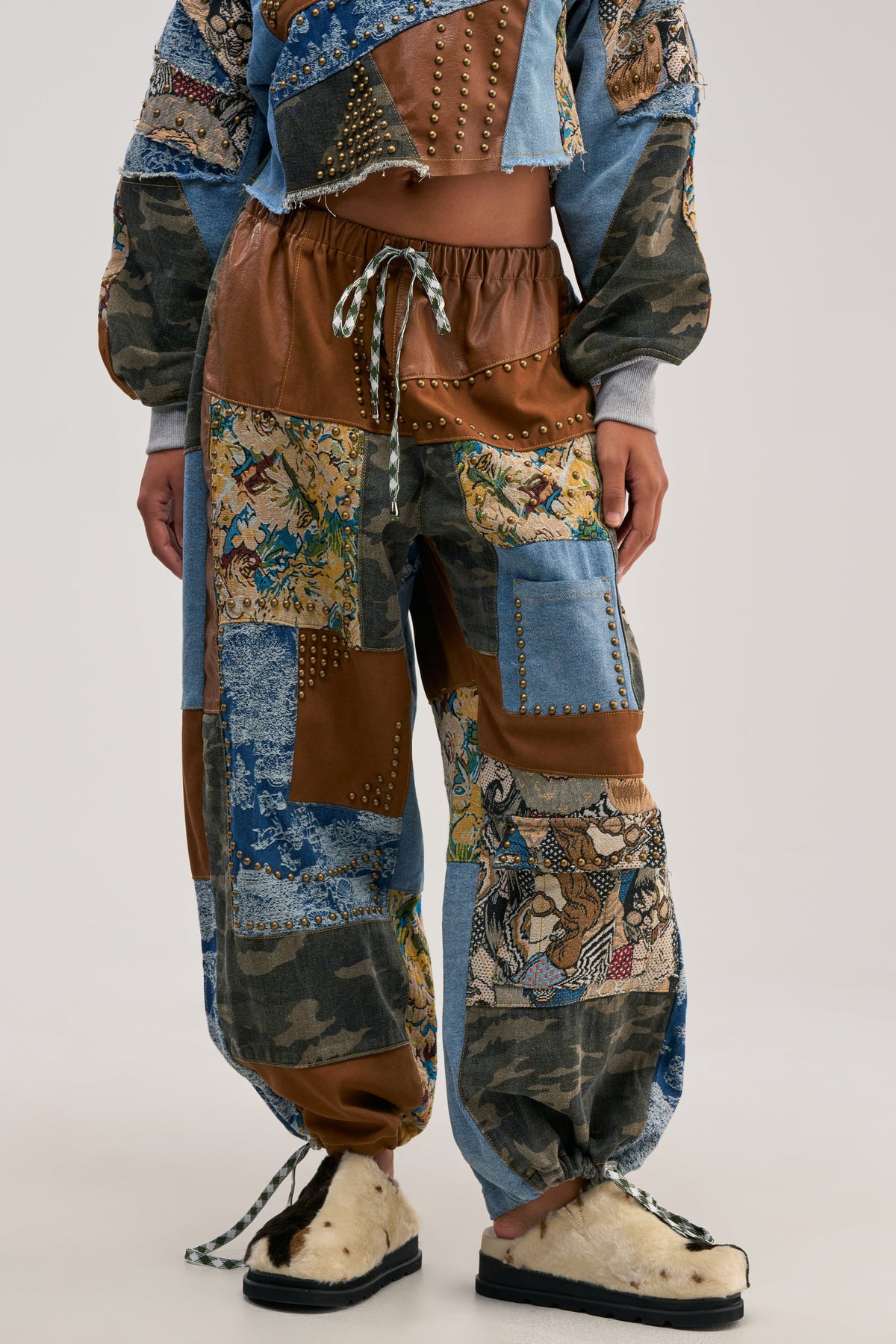 CALL EM CRAZY PATCHWORK JOGGER IN BROWN MULTI