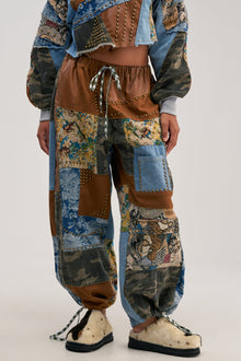 CALL EM CRAZY PATCHWORK JOGGER IN BROWN MULTI
