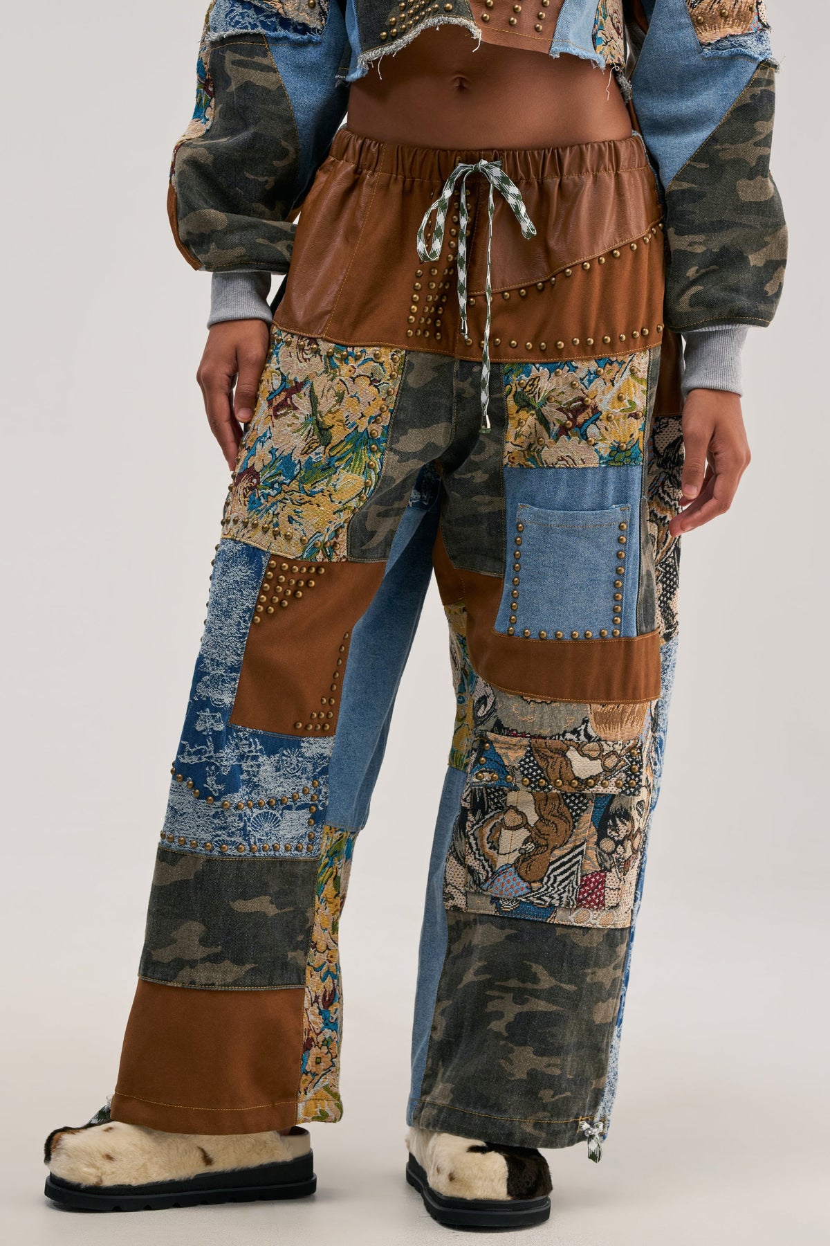 CALL EM CRAZY PATCHWORK JOGGER IN BROWN MULTI