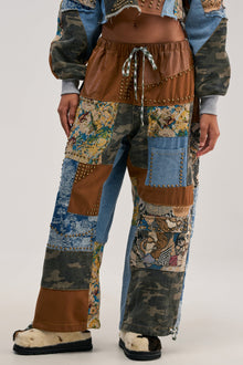 CALL EM CRAZY PATCHWORK JOGGER IN BROWN MULTI