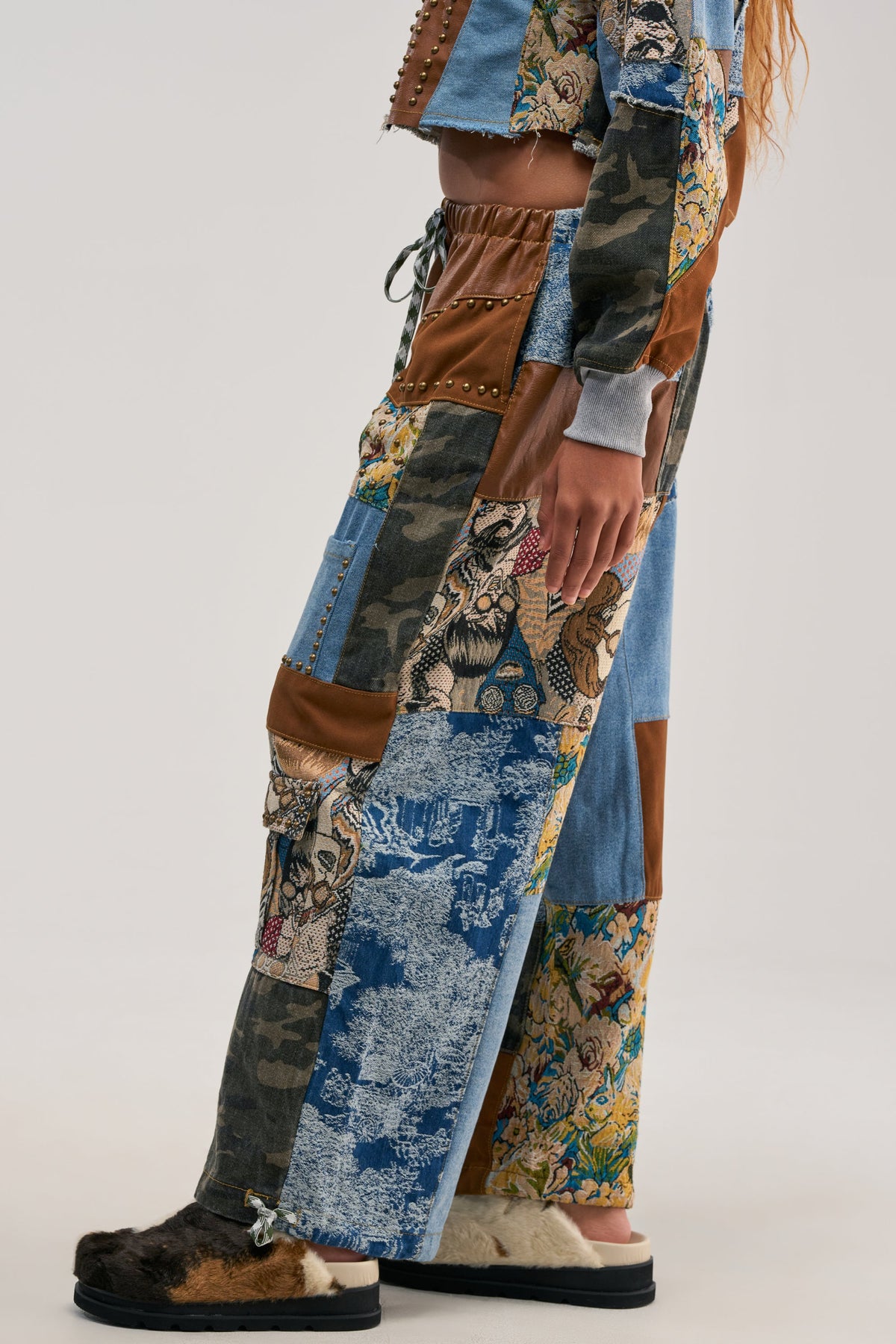 CALL EM CRAZY PATCHWORK JOGGER IN BROWN MULTI