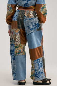 CALL EM CRAZY PATCHWORK JOGGER IN BROWN MULTI