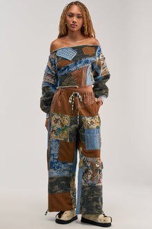 CALL EM CRAZY PATCHWORK JOGGER IN BROWN MULTI