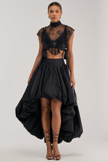 THE BIGGER THE BETTER HIGH LOW MAXI SKIRT IN BLACK