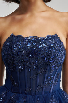 SUCH A FLIRTY GIRL STRAPLESS MINI DRESS IN NAVY