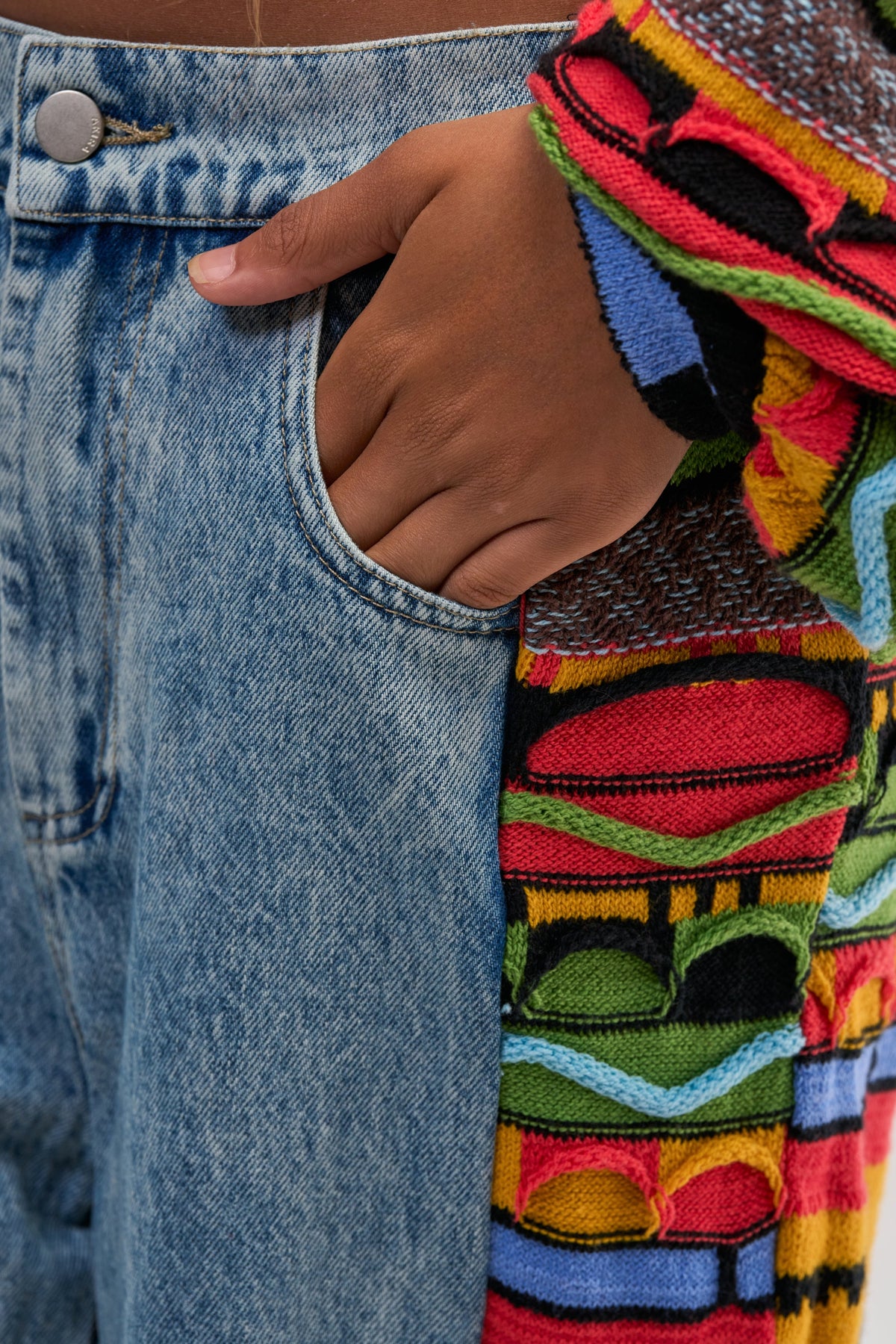 ONE OF ONE DENIM WITH KNIT SIDE PANELS