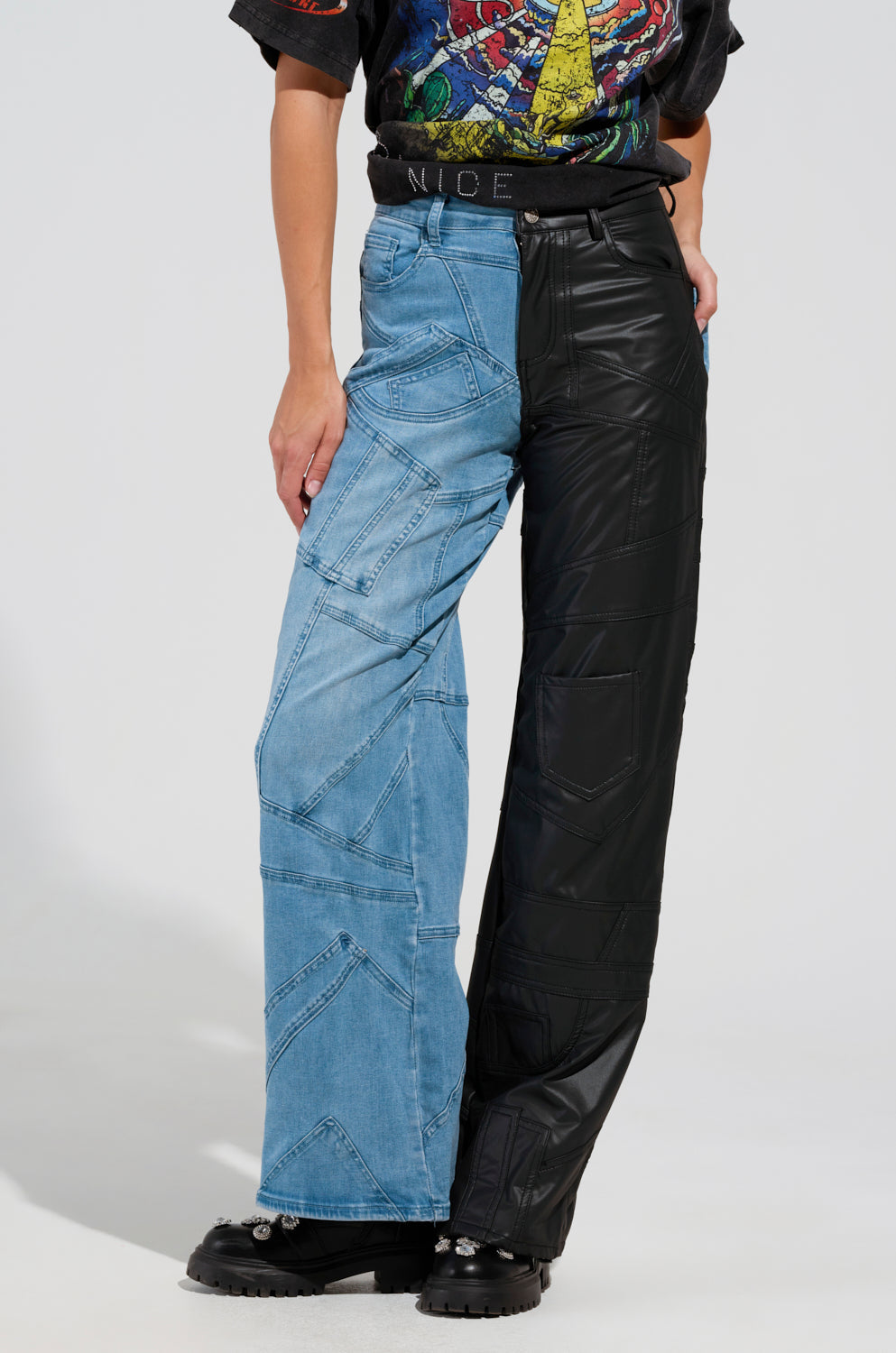 Sisoras EXTREME STRETCH PATCHWORK WIDE LEG JEANS