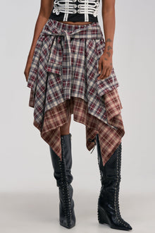 FEELING ALL OVER THE PLACE PLAID MIDI SKIRT