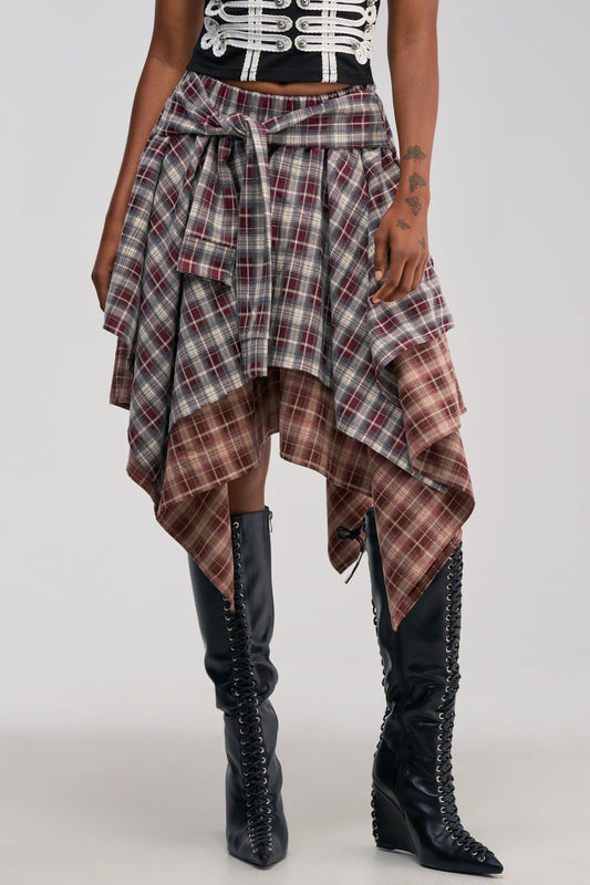 FEELING ALL OVER THE PLACE PLAID MIDI SKIRT