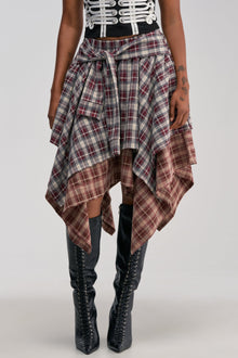 FEELING ALL OVER THE PLACE PLAID MIDI SKIRT