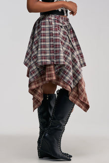 FEELING ALL OVER THE PLACE PLAID MIDI SKIRT