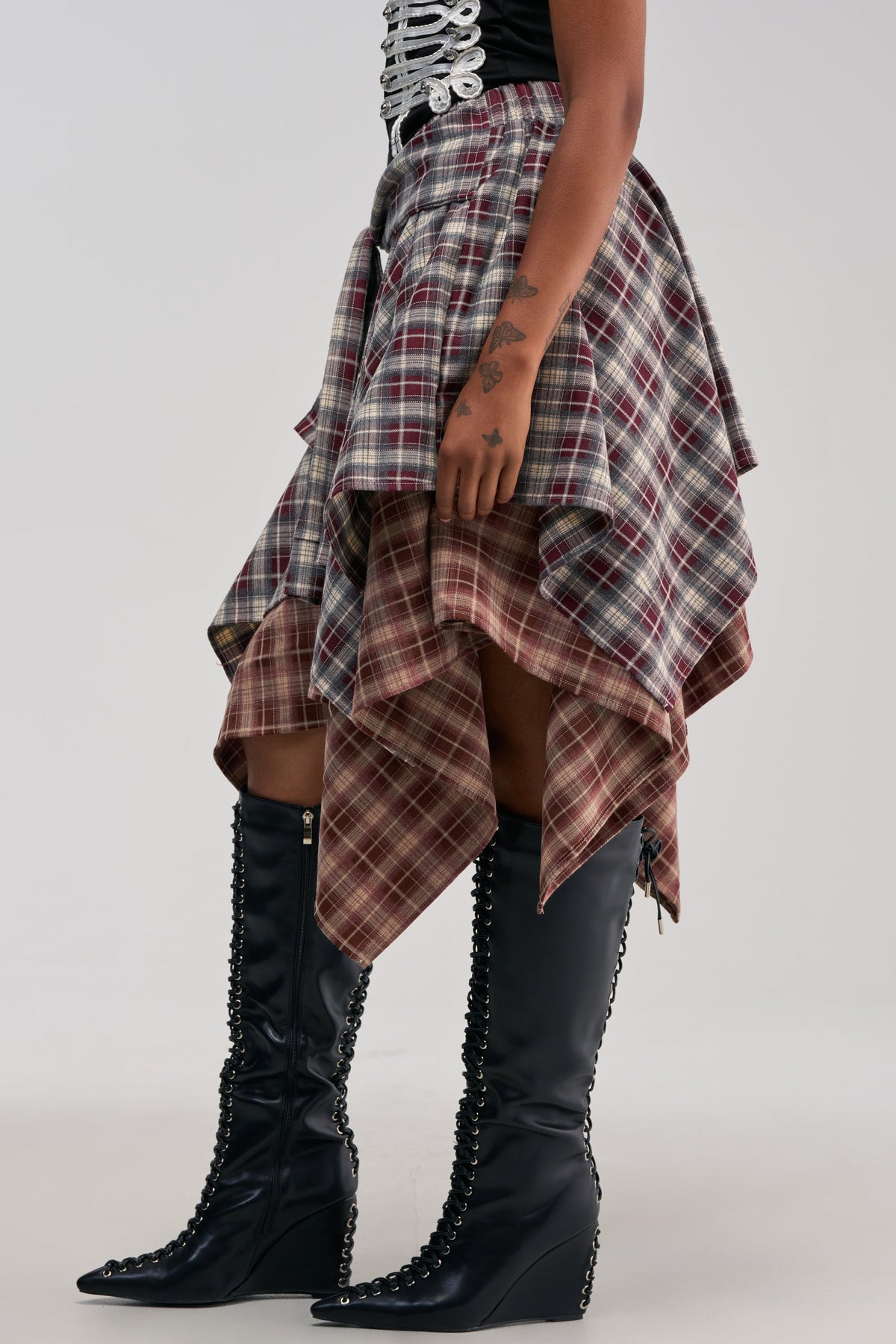 FEELING ALL OVER THE PLACE PLAID MIDI SKIRT