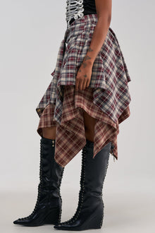FEELING ALL OVER THE PLACE PLAID MIDI SKIRT