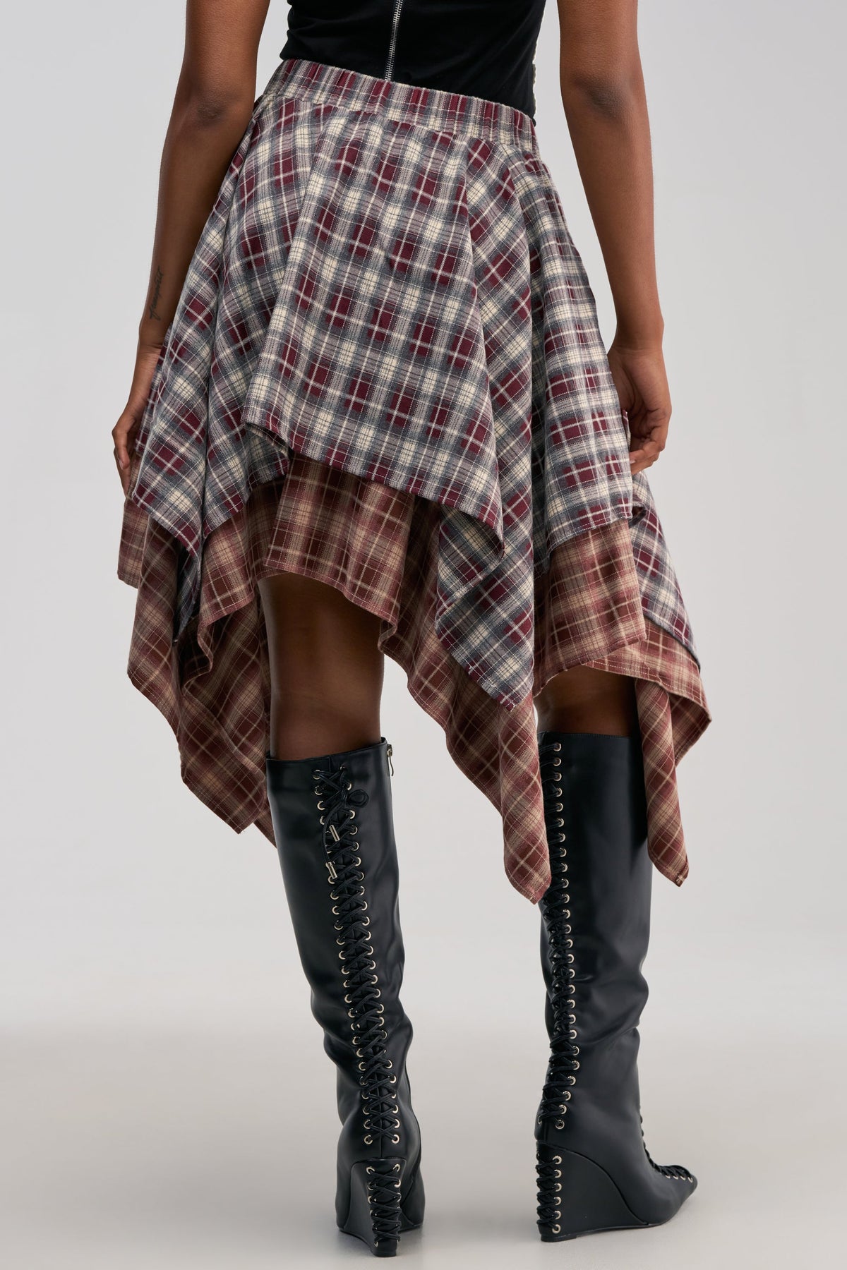 FEELING ALL OVER THE PLACE PLAID MIDI SKIRT