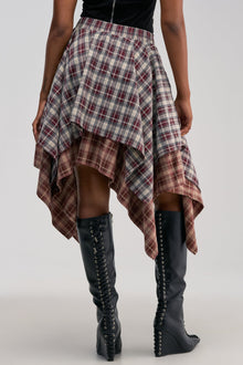 FEELING ALL OVER THE PLACE PLAID MIDI SKIRT