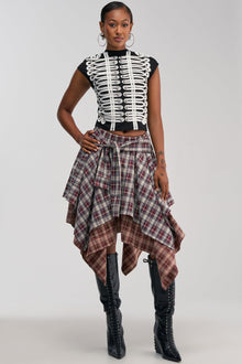 FEELING ALL OVER THE PLACE PLAID MIDI SKIRT