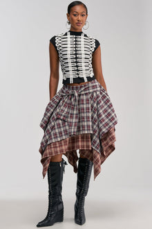 FEELING ALL OVER THE PLACE PLAID MIDI SKIRT