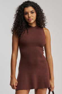 LITTLE KNIT MINI DRESS IN BROWN