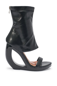 Sisoras AKIRA GOLD DUMISANI BLACK WEDGE OPEN TOE BOOTIE