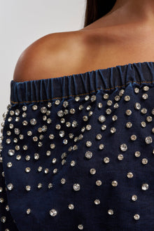 SPARKLE SPARKLE EMBELLISHED DENIM SWEATSHIRT