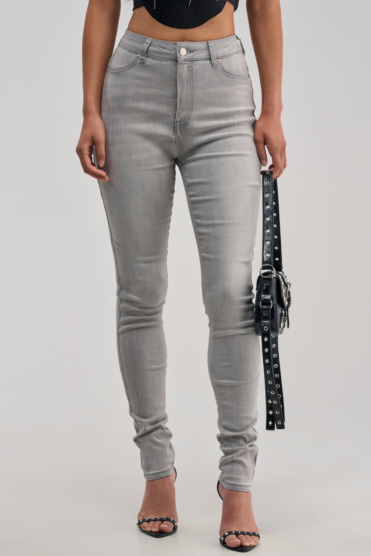 Sisoras FLEX-FIT HIGH WAISTED SUPER STRETCHY SKINNY JEANS IN GREY