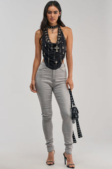 Sisoras FLEX-FIT HIGH WAISTED SUPER STRETCHY SKINNY JEANS IN GREY