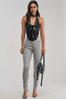 Sisoras FLEX-FIT HIGH WAISTED SUPER STRETCHY SKINNY JEANS IN GREY