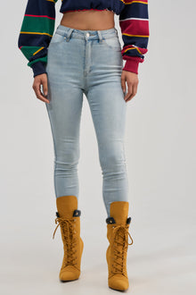 Sisoras FLEX-FIT HIGH WAISTED SUPER STRETCHY SKINNY JEANS IN LIGHT BLUE