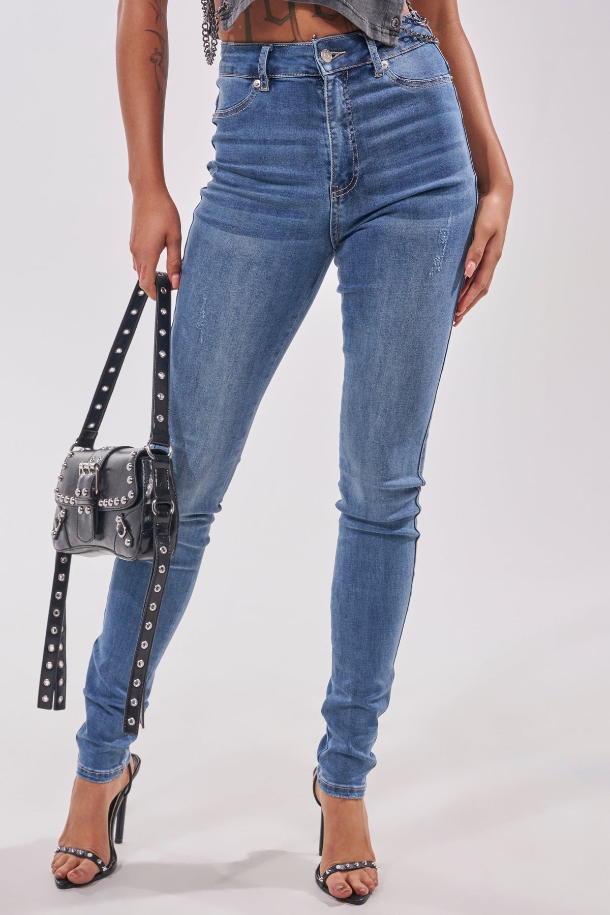 Sisoras FLEX-FIT HIGH WAISTED SUPER STRETCHY SKINNY JEANS IN MEDIUM BLUE DENIM
