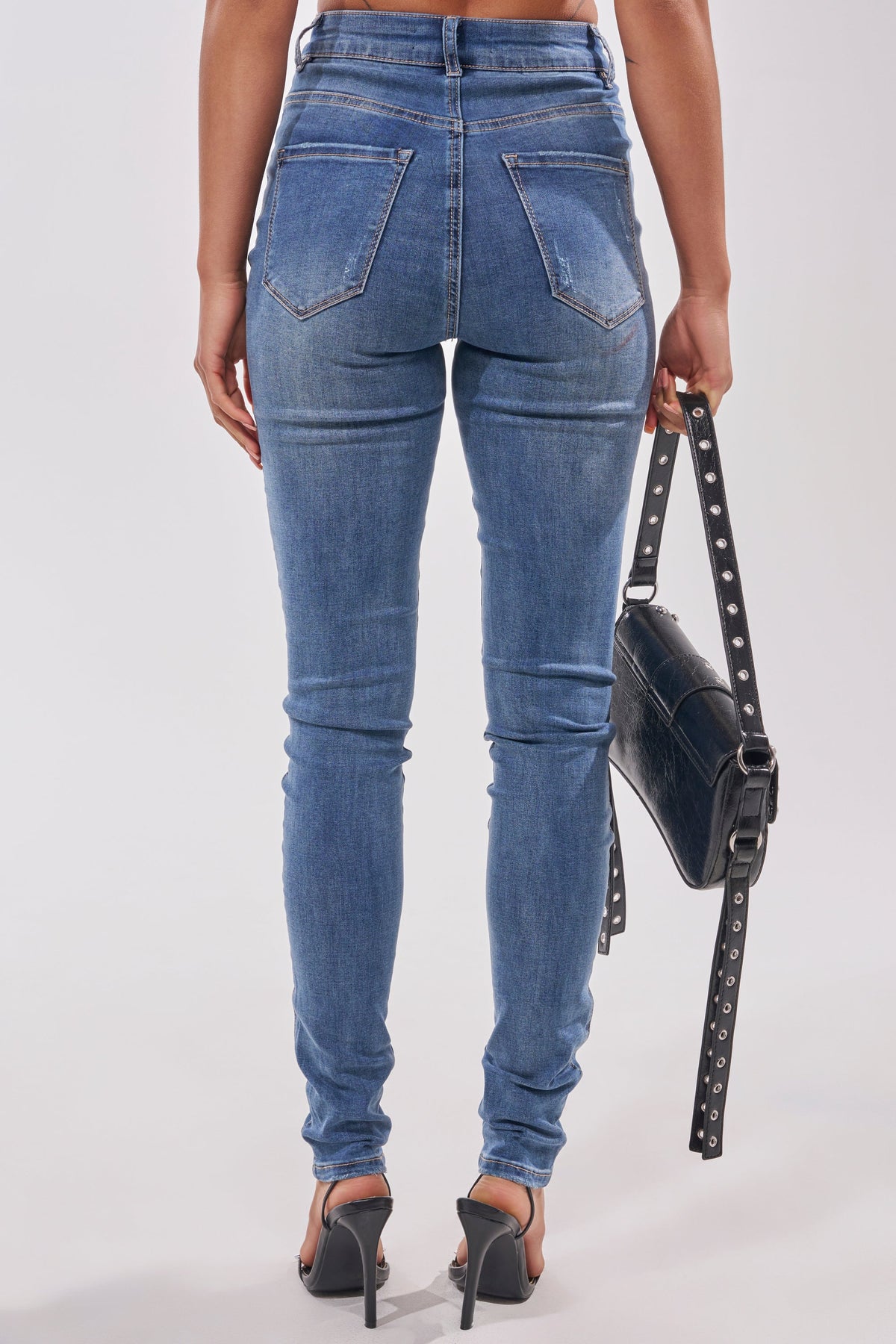Sisoras FLEX-FIT HIGH WAISTED SUPER STRETCHY SKINNY JEANS IN MEDIUM BLUE DENIM