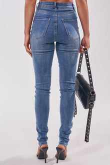 Sisoras FLEX-FIT HIGH WAISTED SUPER STRETCHY SKINNY JEANS IN MEDIUM BLUE DENIM