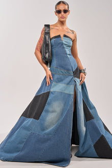 LIFE IN DENIM STRAPLESS MAXI DRESS