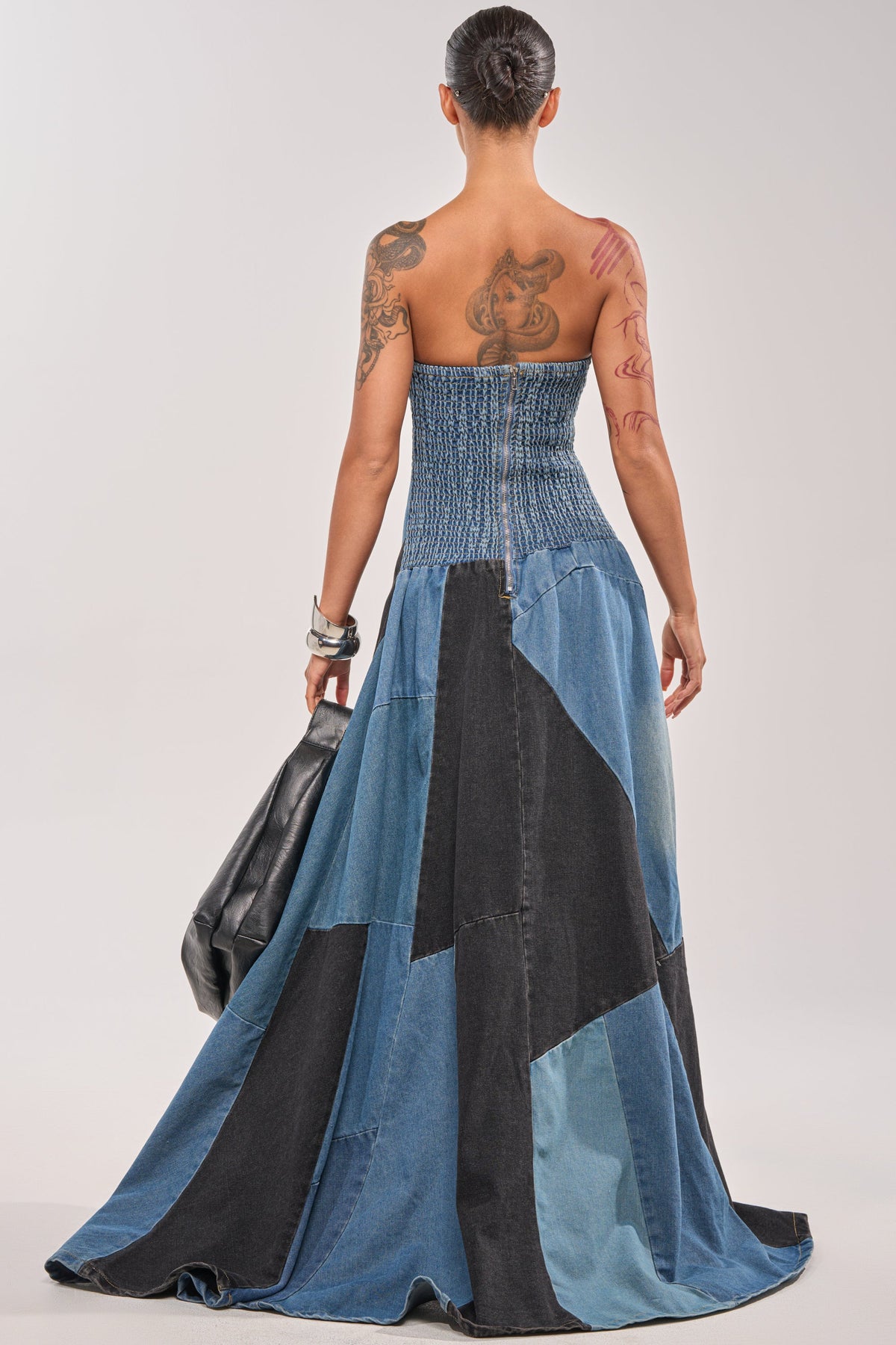 LIFE IN DENIM STRAPLESS MAXI DRESS