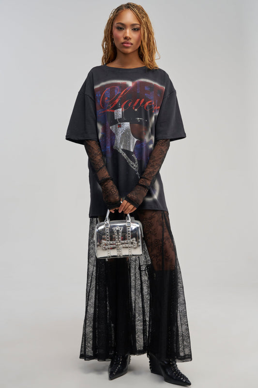 Sisoras GIRLY BUT NOT LAYERED LACE MIDI DRESS IN BLACK MULTI