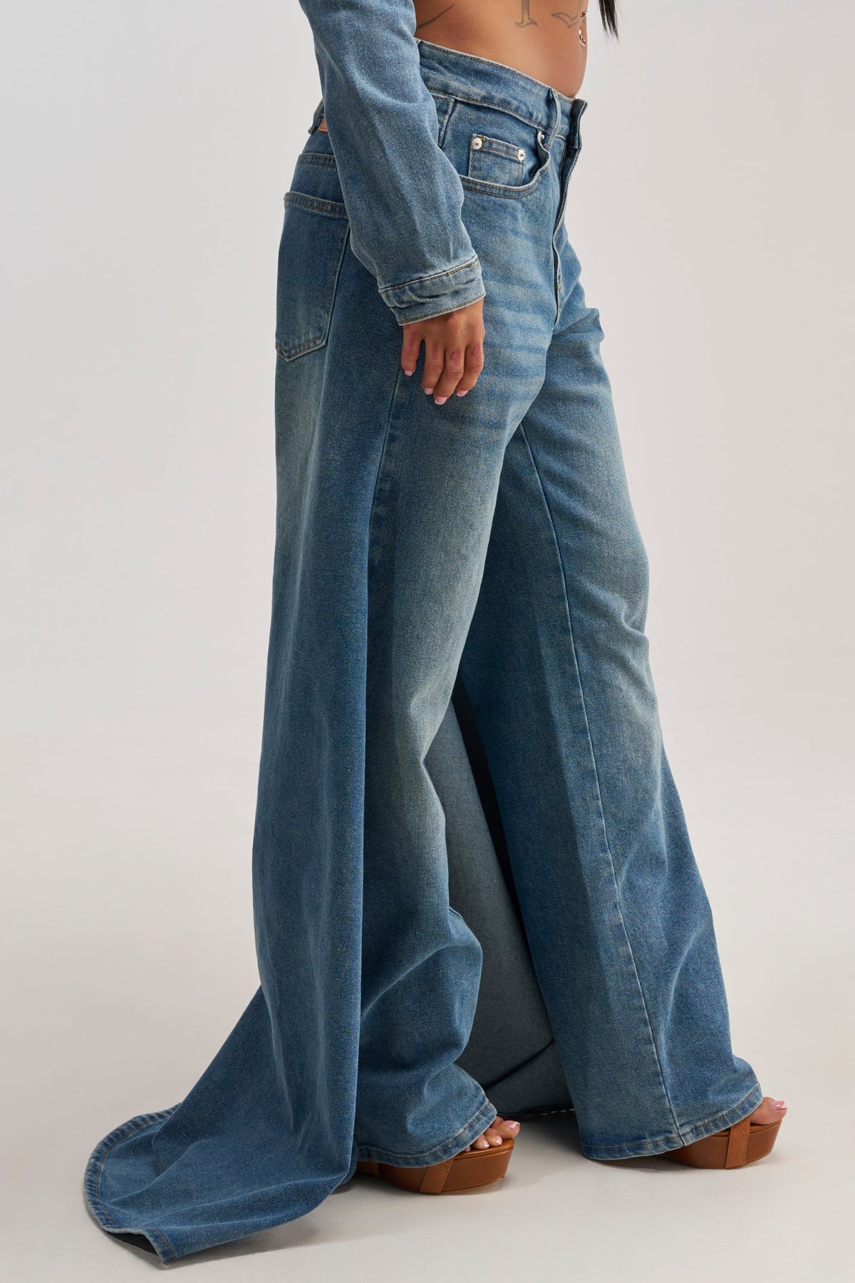 SHAKE IT OFF DENIM PANT WITH SKIRT ATTACHED